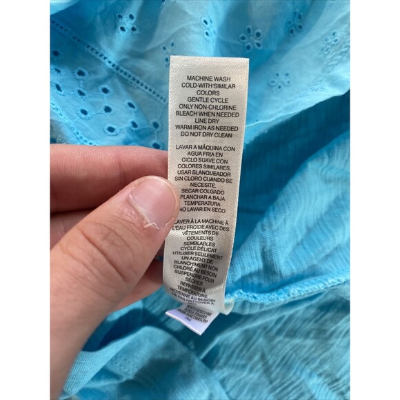 Chico's Shirt 2 Women's Large Eyelet Front Short Sleeve Tee T Shirt Solid Blue - Picture 8 of 9